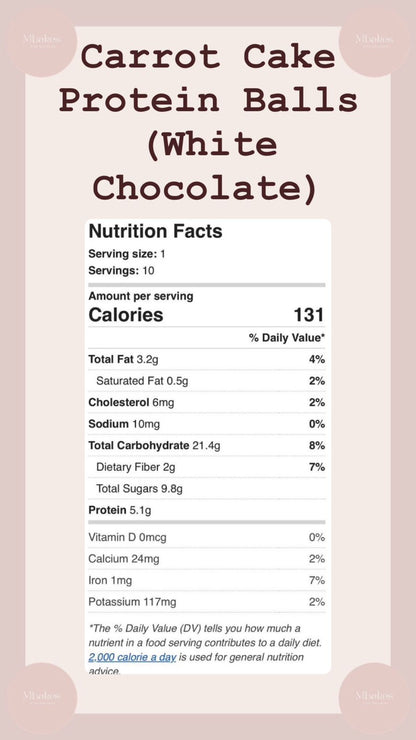 Carrot Cake (White Chocolate) Protein Balls (2 per Pack)